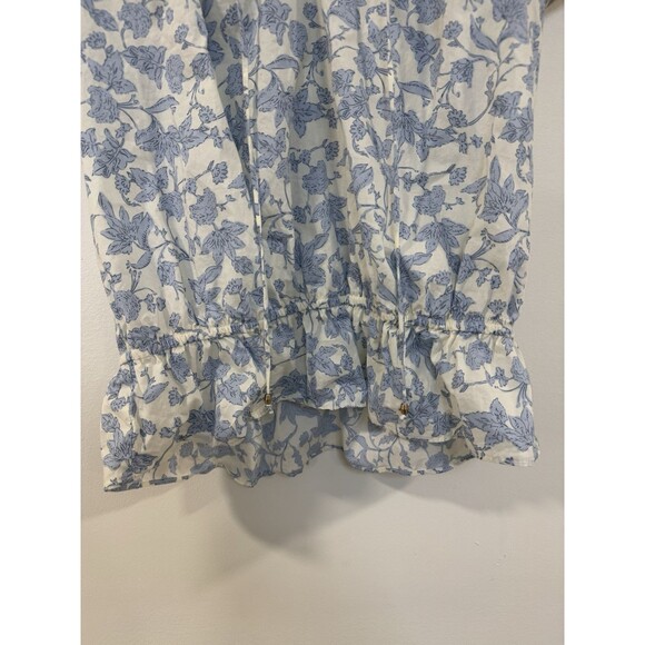 Philosophy Peasant Top Women’s Large  Flutter Sleeves Blue White Toile Floral - Picture 4 of 10